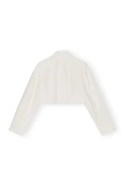 Fashion GANNI Slub Linen Cropped Blazer Egret