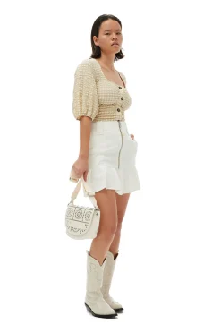 Cheap GANNI Slub Linen Mini Skirt Egret