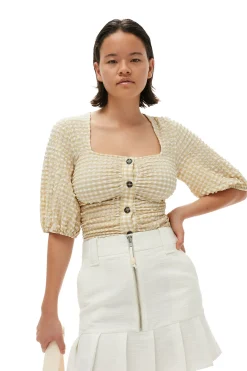 Cheap GANNI Slub Linen Mini Skirt Egret