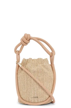 Store GANNI Small Knot Bucket Raffia Bag Tan
