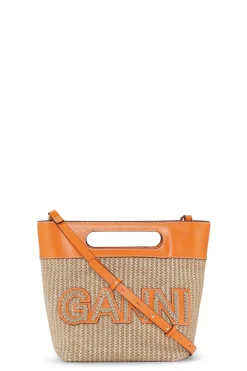 Hot GANNI Small Raffia Kraft Tote Bag Vibrant Orange