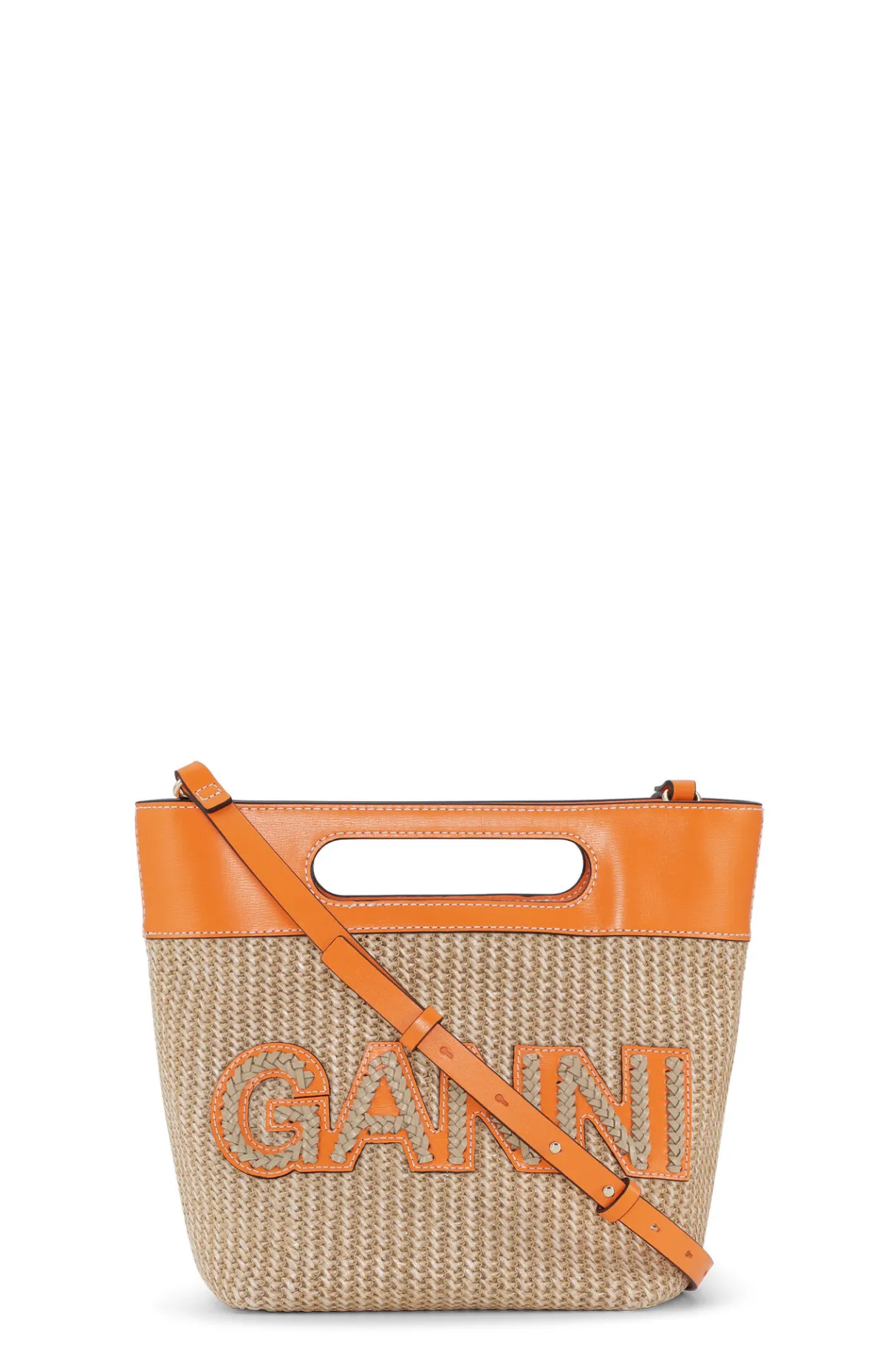 Hot GANNI Small Raffia Kraft Tote Bag Vibrant Orange