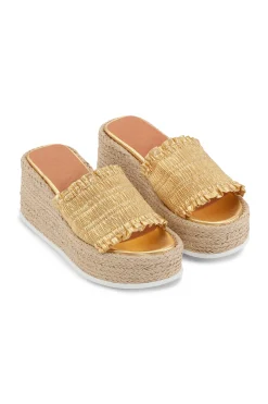 Cheap GANNI Smock Espadrille Wedge Sandals Gold