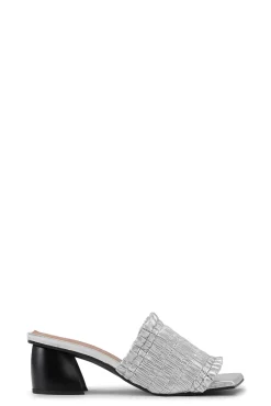Cheap GANNI Smock Kitten Heel Mules Silver