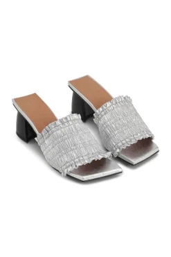 Cheap GANNI Smock Kitten Heel Mules Silver