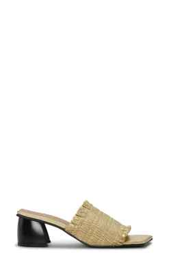 New GANNI Smock Mid Heel Mules Gold