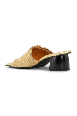 New GANNI Smock Mid Heel Mules Gold