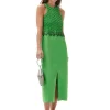 Flash Sale GANNI Smocked Satin Maxi Dress Classic Green