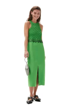 Flash Sale GANNI Smocked Satin Maxi Dress Classic Green