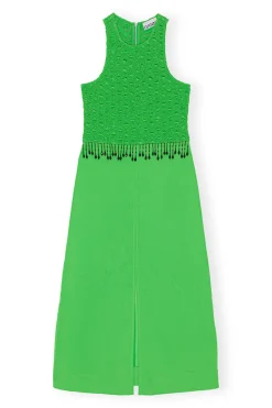 Flash Sale GANNI Smocked Satin Maxi Dress Classic Green