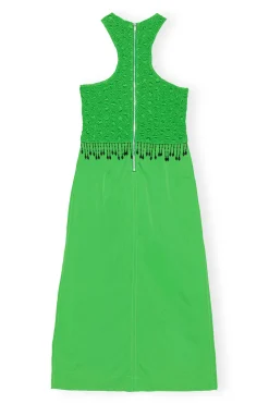 Flash Sale GANNI Smocked Satin Maxi Dress Classic Green