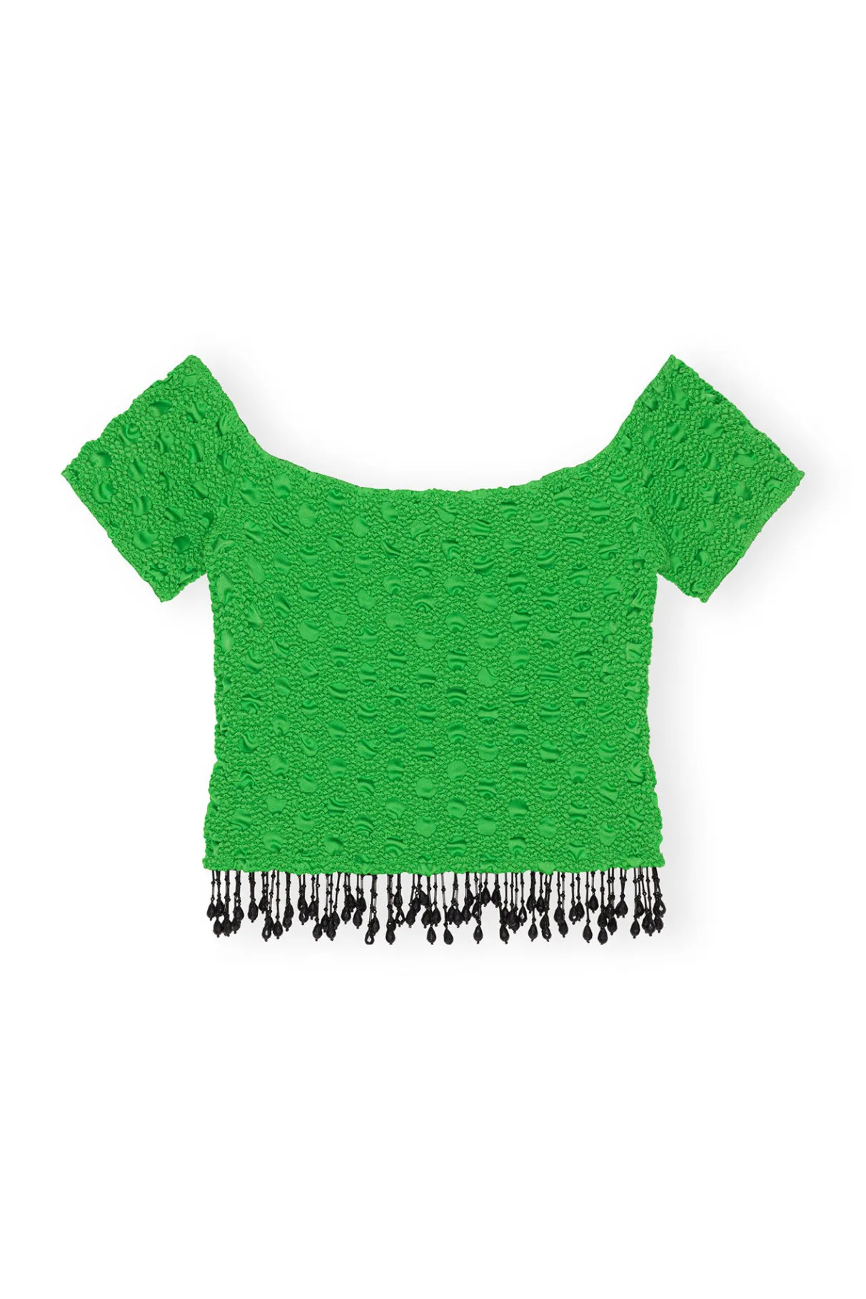 Online GANNI Smocked Satin Off Shoulder Top Classic Green