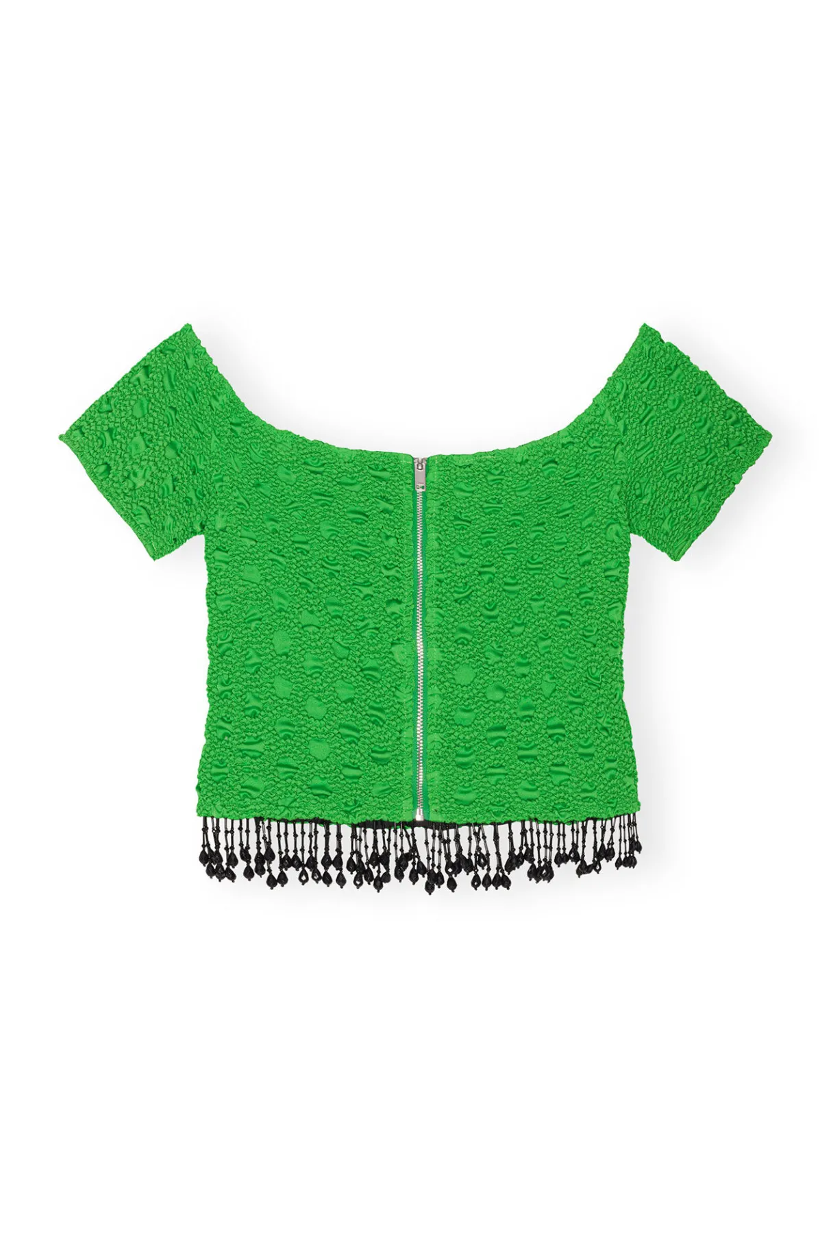 Online GANNI Smocked Satin Off Shoulder Top Classic Green