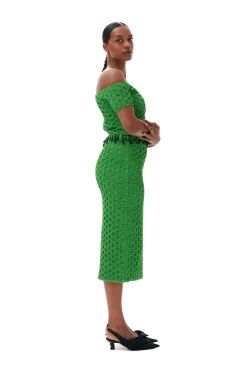 Flash Sale GANNI Smocked Satin Skirt Classic Green