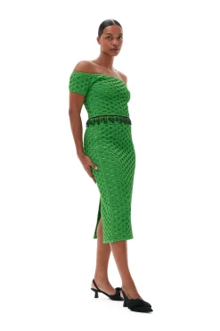 Flash Sale GANNI Smocked Satin Skirt Classic Green