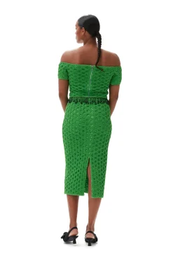 Flash Sale GANNI Smocked Satin Skirt Classic Green