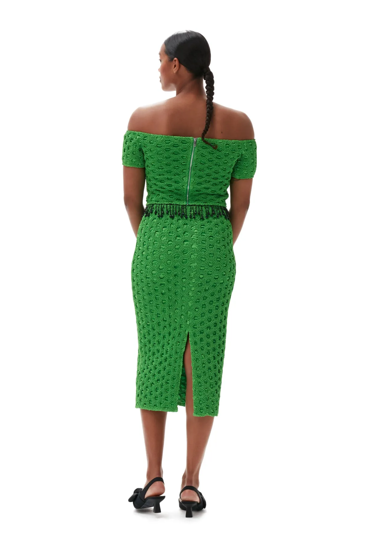 Flash Sale GANNI Smocked Satin Skirt Classic Green