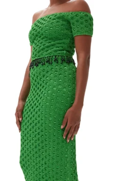Flash Sale GANNI Smocked Satin Skirt Classic Green