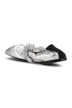 Fashion GANNI Soft Square Toe Scrunchie Ballerinas Silver