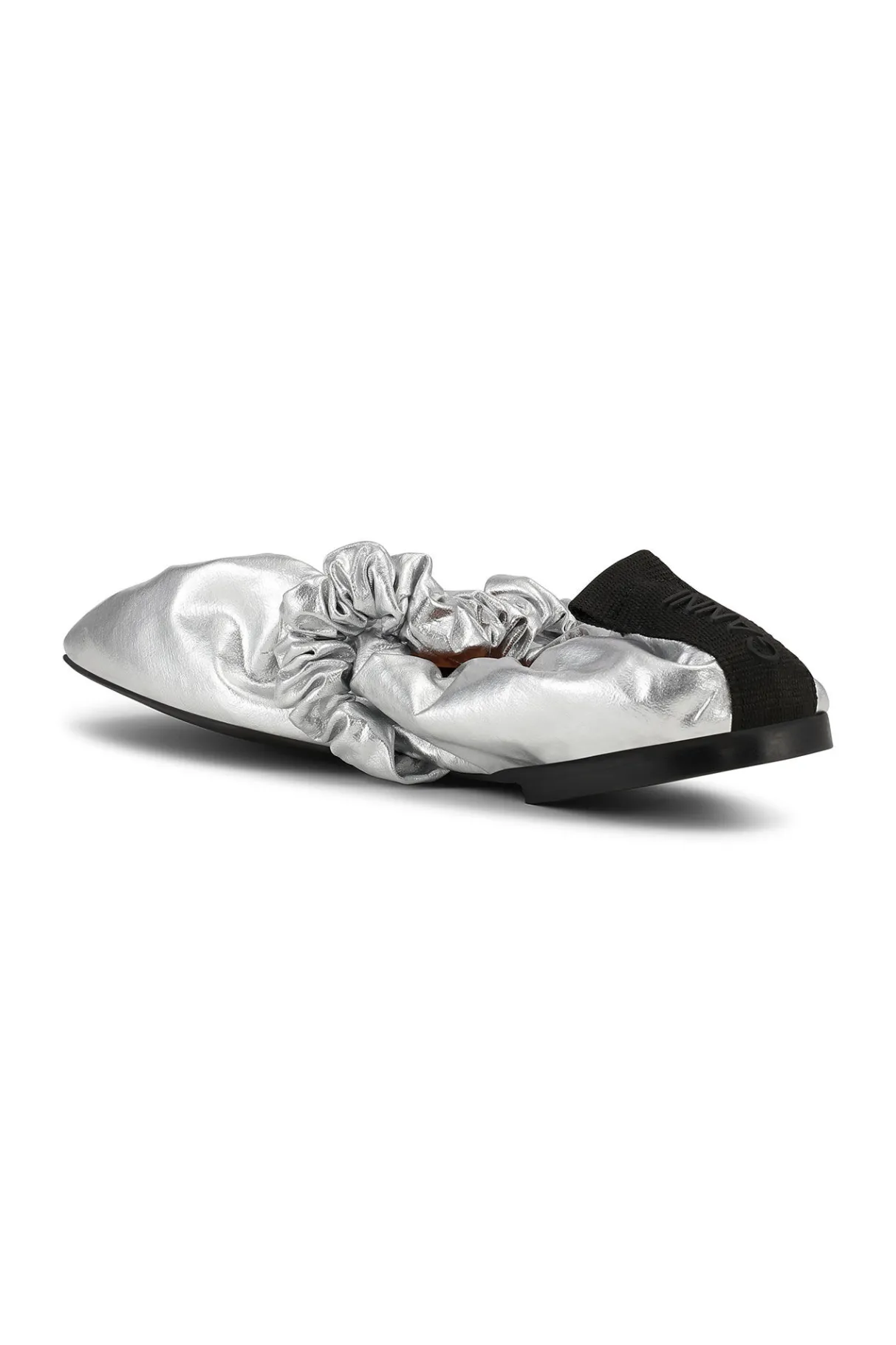 Fashion GANNI Soft Square Toe Scrunchie Ballerinas Silver