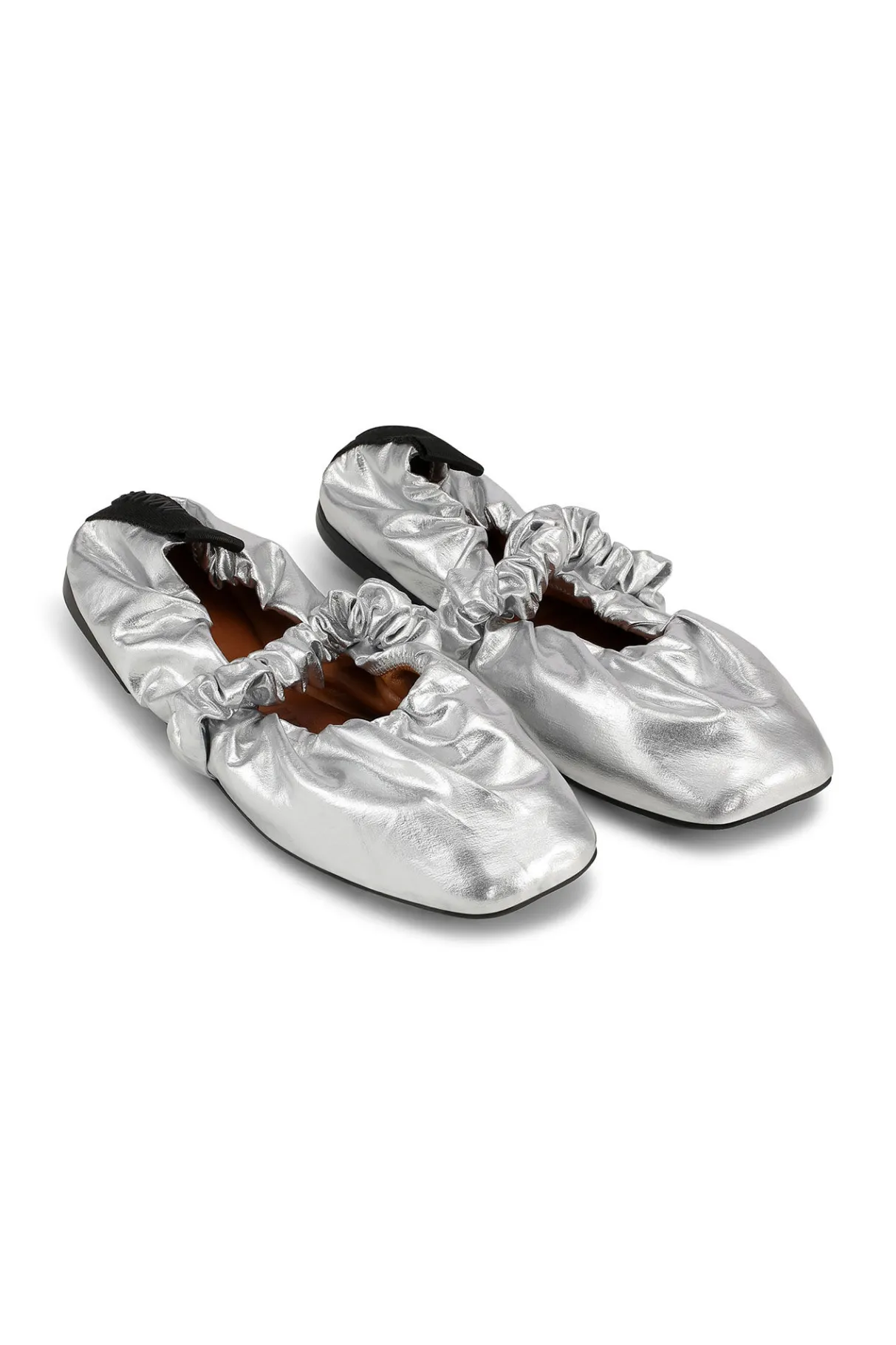 Fashion GANNI Soft Square Toe Scrunchie Ballerinas Silver
