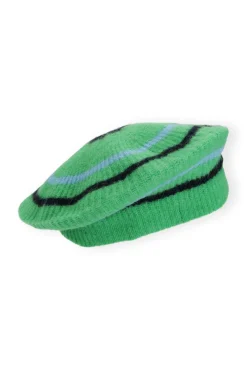 Shop GANNI Soft Wool Beret Kelly Green