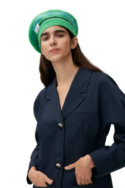 Shop GANNI Soft Wool Beret Kelly Green