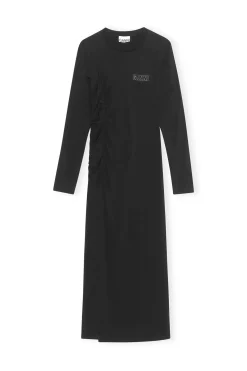Discount GANNI Software Light Stretch Jersey Fitted Long Sleeve Midi Dress Black