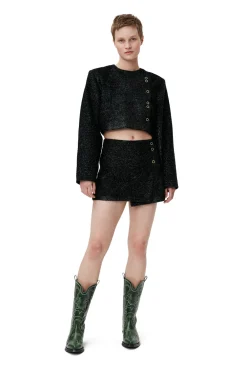 Discount GANNI Sparkle Cropped Blazer Black