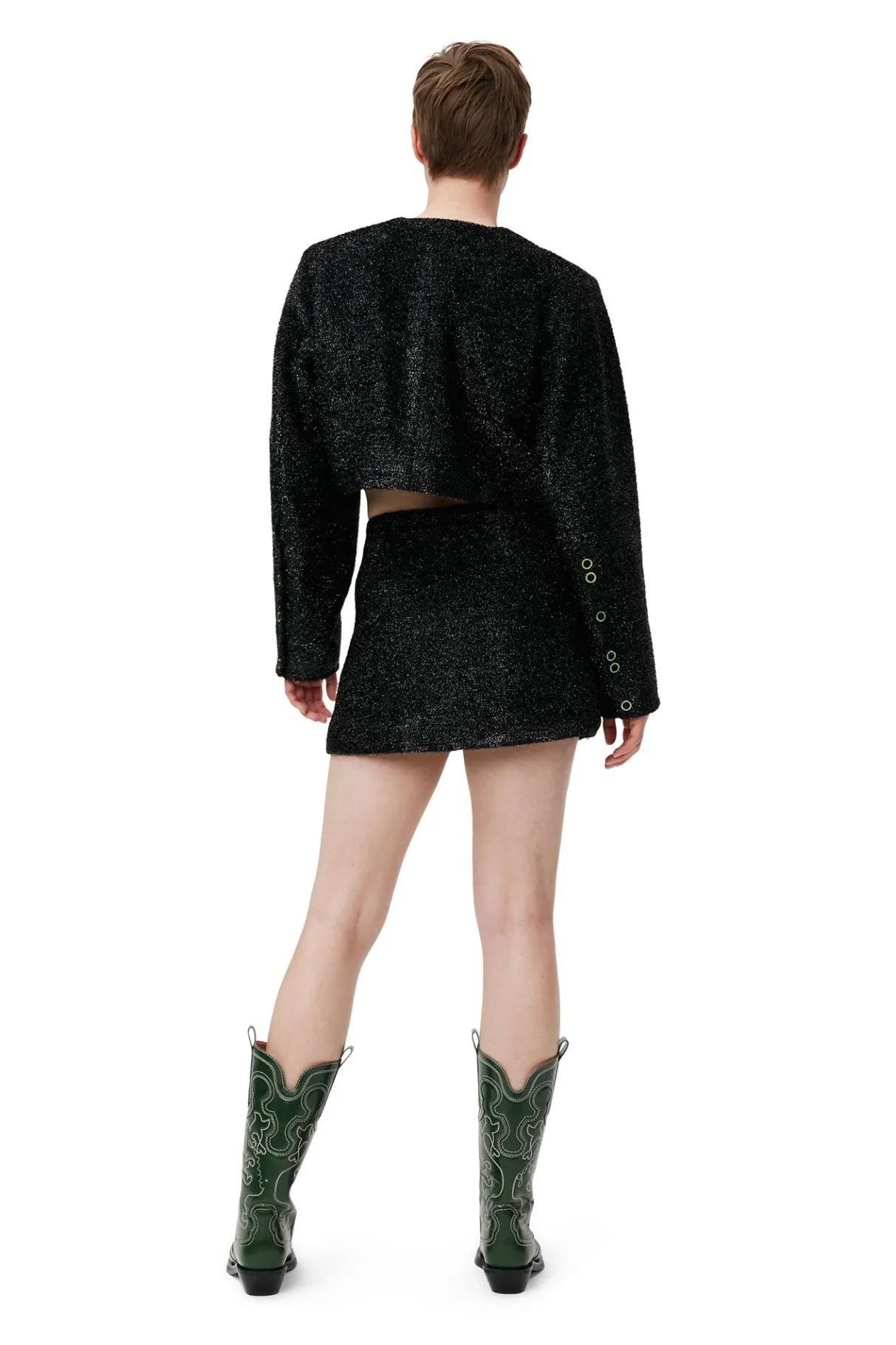 Discount GANNI Sparkle Cropped Blazer Black
