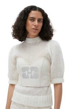 Outlet GANNI Sparkle Denim Top Vanilla Ice