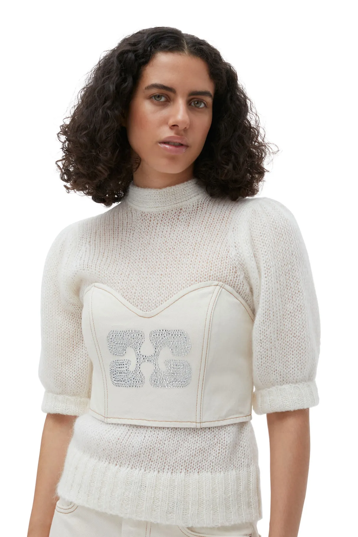 Outlet GANNI Sparkle Denim Top Vanilla Ice