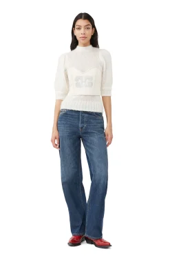Outlet GANNI Sparkle Denim Top Vanilla Ice