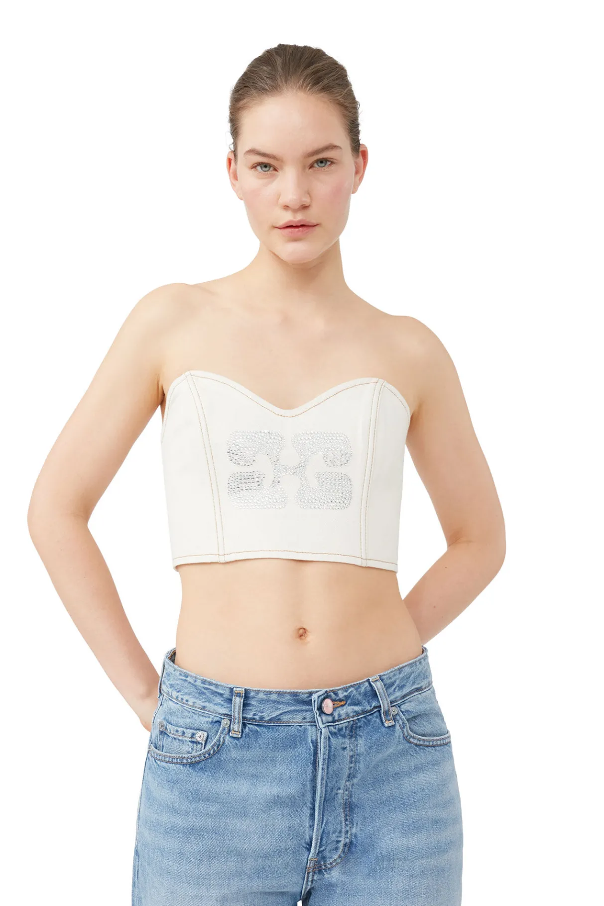 Outlet GANNI Sparkle Denim Top Vanilla Ice