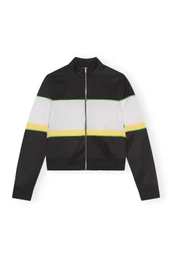 New GANNI Sporty Jersey Tracksuit Jacket Black