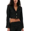 Hot GANNI Stretch Jacquard Cropped Blazer Black