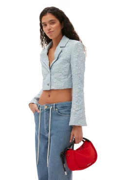 Fashion GANNI Stretch Jacquard Cropped Blazer Sky Blue