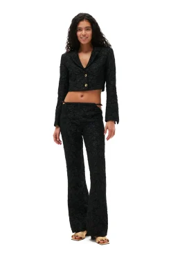 Hot GANNI Stretch Jacquard Cropped Blazer Black