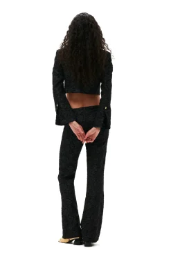 Hot GANNI Stretch Jacquard Cropped Blazer Black