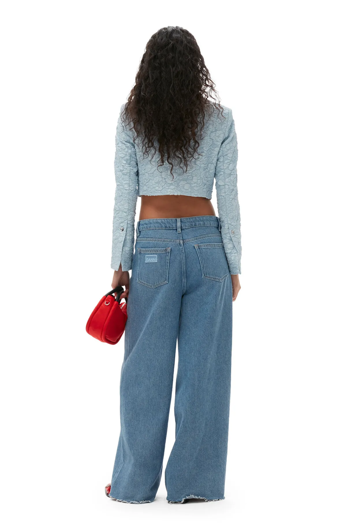 Fashion GANNI Stretch Jacquard Cropped Blazer Sky Blue
