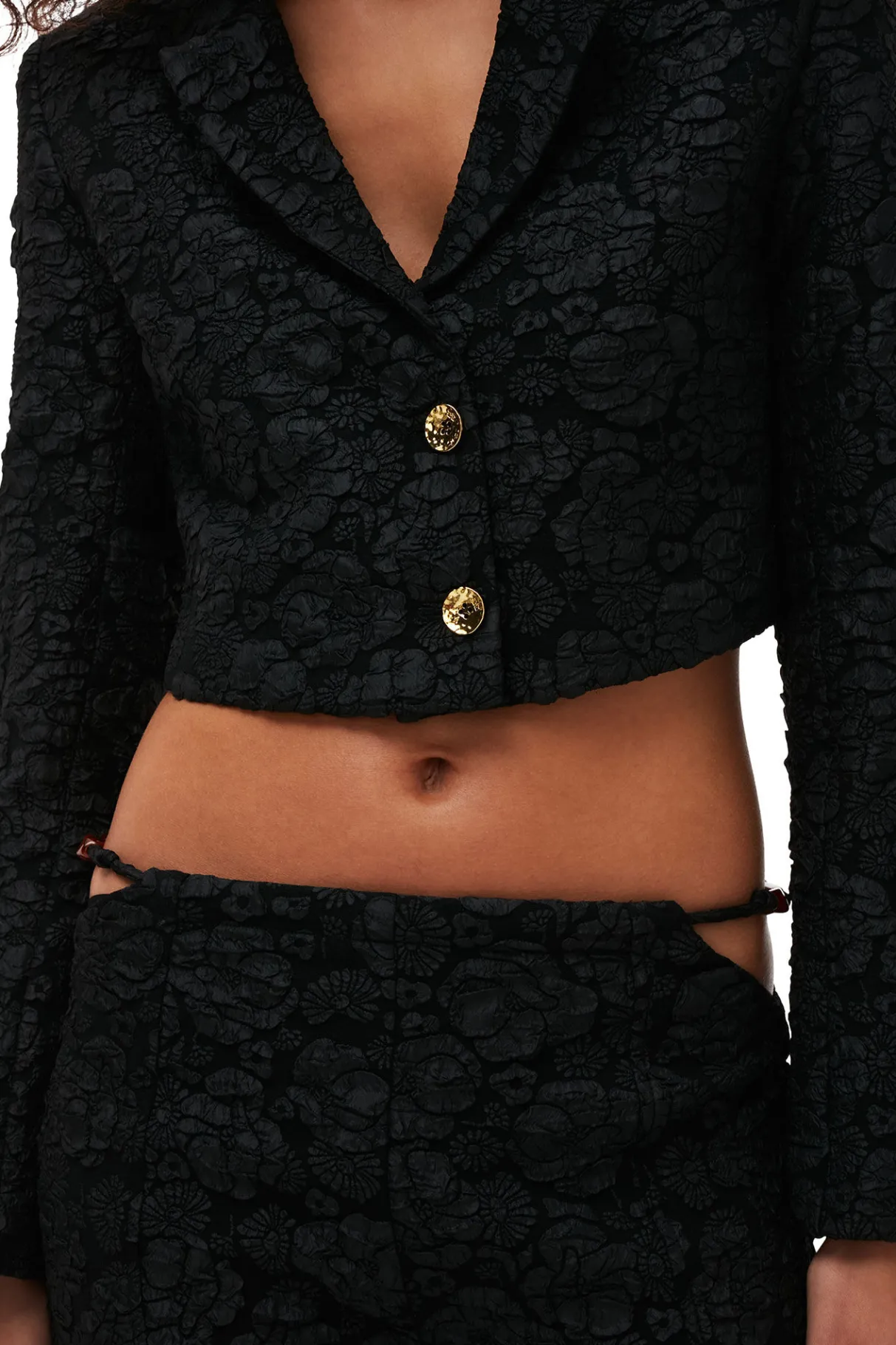 Hot GANNI Stretch Jacquard Cropped Blazer Black
