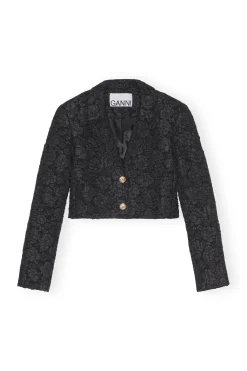 Hot GANNI Stretch Jacquard Cropped Blazer Black