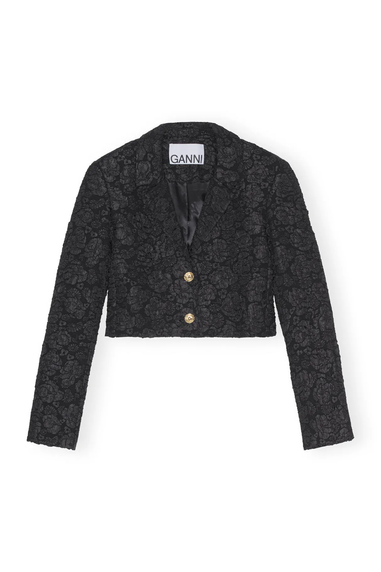 Hot GANNI Stretch Jacquard Cropped Blazer Black