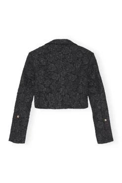 Hot GANNI Stretch Jacquard Cropped Blazer Black