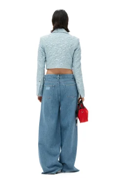 Fashion GANNI Stretch Jacquard Cropped Blazer Sky Blue