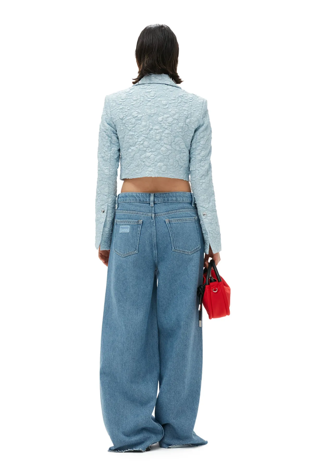 Fashion GANNI Stretch Jacquard Cropped Blazer Sky Blue