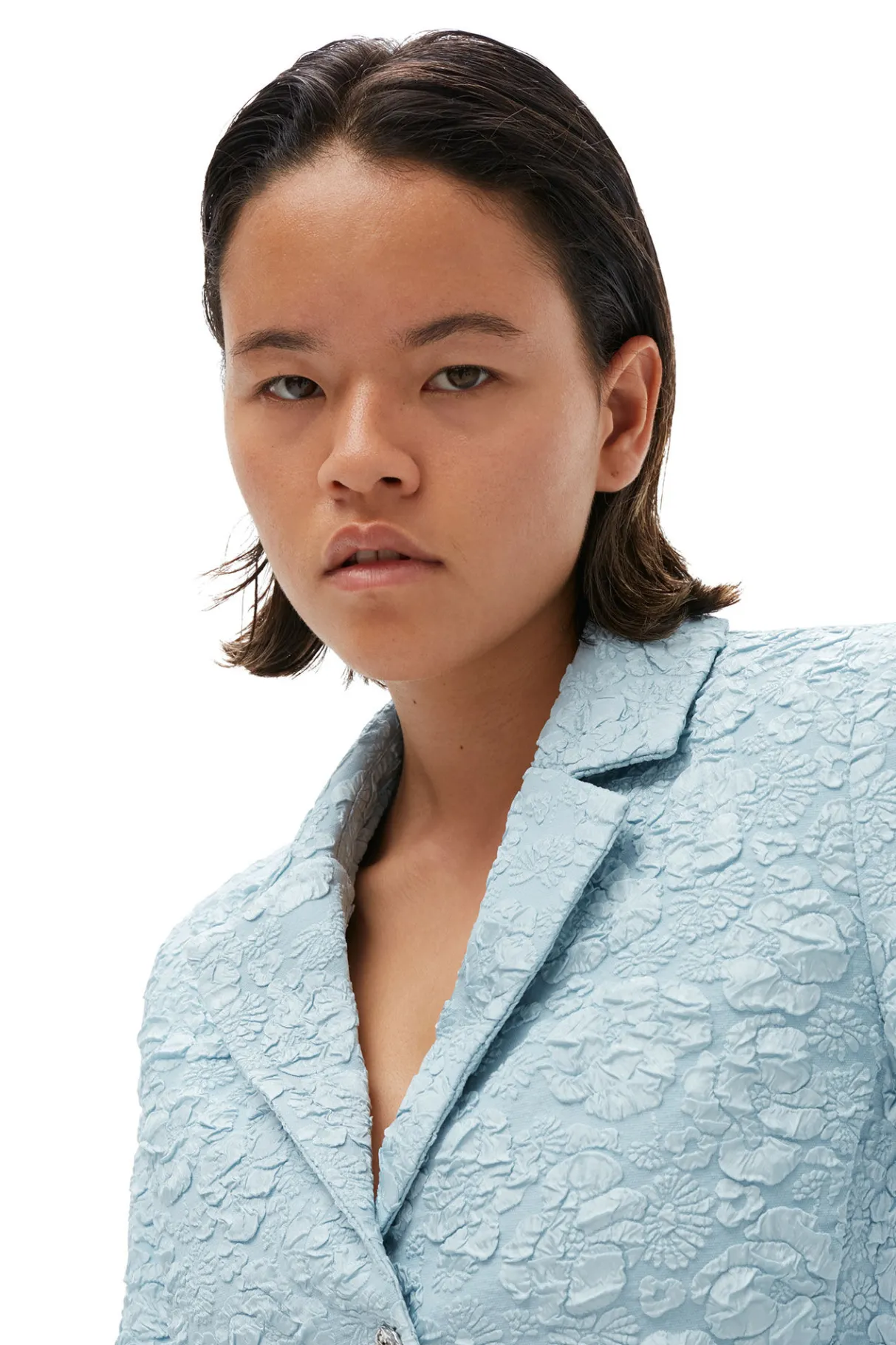 Fashion GANNI Stretch Jacquard Cropped Blazer Sky Blue
