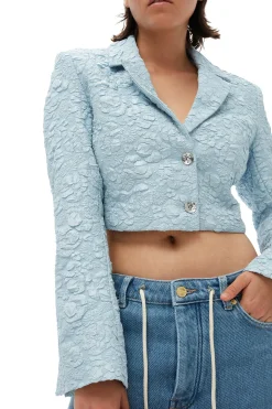 Fashion GANNI Stretch Jacquard Cropped Blazer Sky Blue
