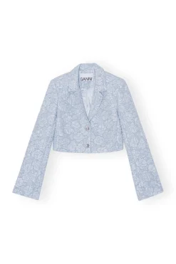 Fashion GANNI Stretch Jacquard Cropped Blazer Sky Blue
