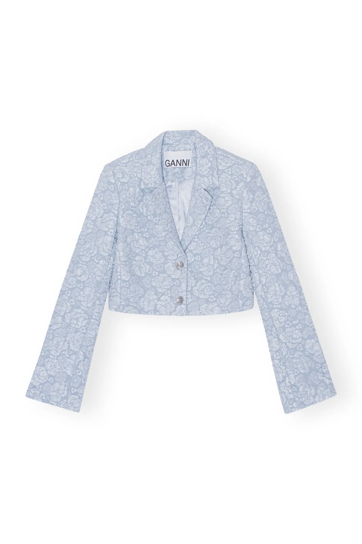 Fashion GANNI Stretch Jacquard Cropped Blazer Sky Blue